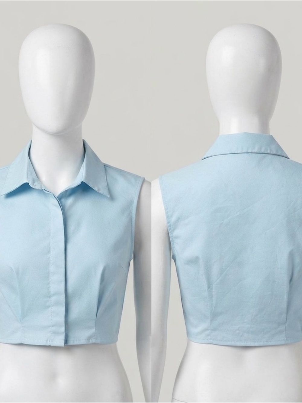 SHEIN Pale Blue Sleeveless Cropped Shirt Collar Top